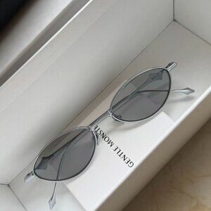 Gentle Monster Silver Oval Sunglasses – Slim Frame, Like New w/ Case
